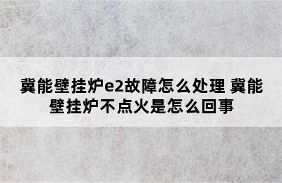 冀能壁挂炉e2故障怎么处理 冀能壁挂炉不点火是怎么回事